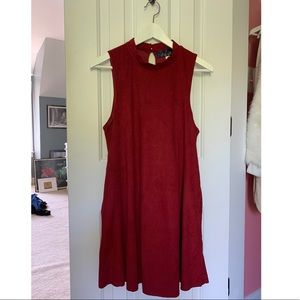 Francesca’s red suede dress with pockets